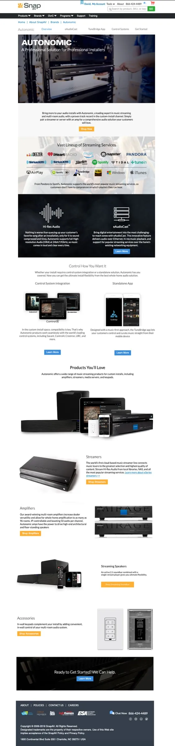 Tall screenshot of the Autonomic streaming soundbar landing page