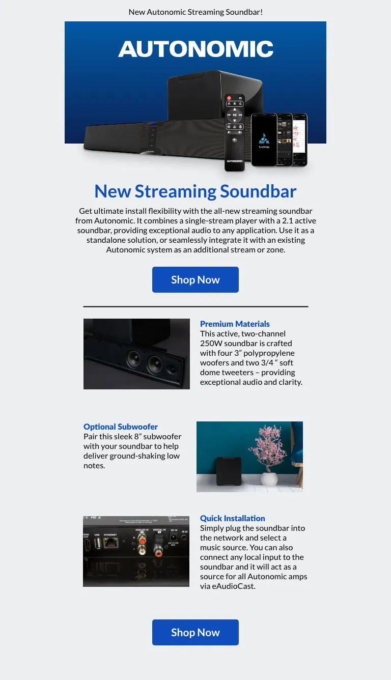 Second launch email for the Autonomic streaming soundbar