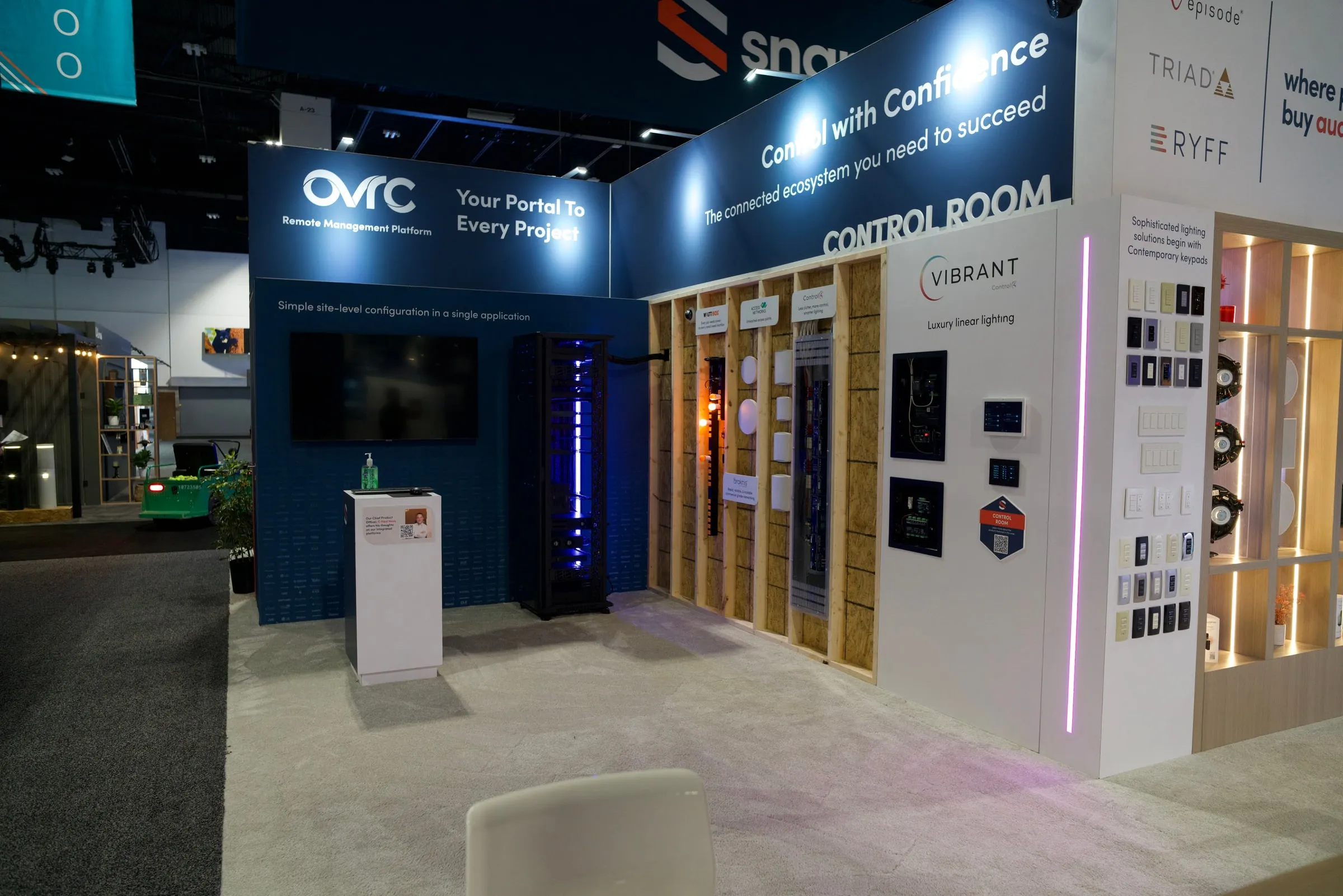 OvrC control room display with product panels