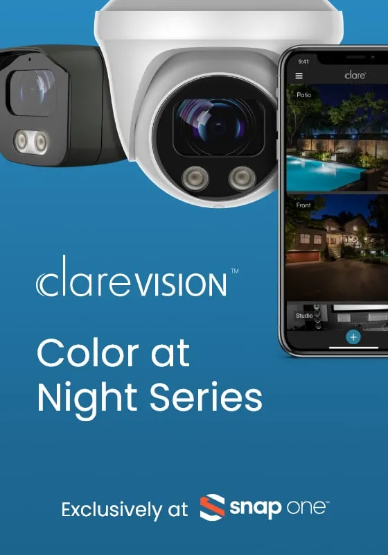 ClareVision tall social post: Color at Night Series with a dome camera and phone
