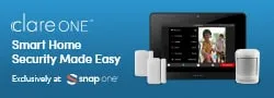 ClareOne leaderboard banner: "Smart Home Security Made Easy" with a touch panel and sensors (2 of 3)