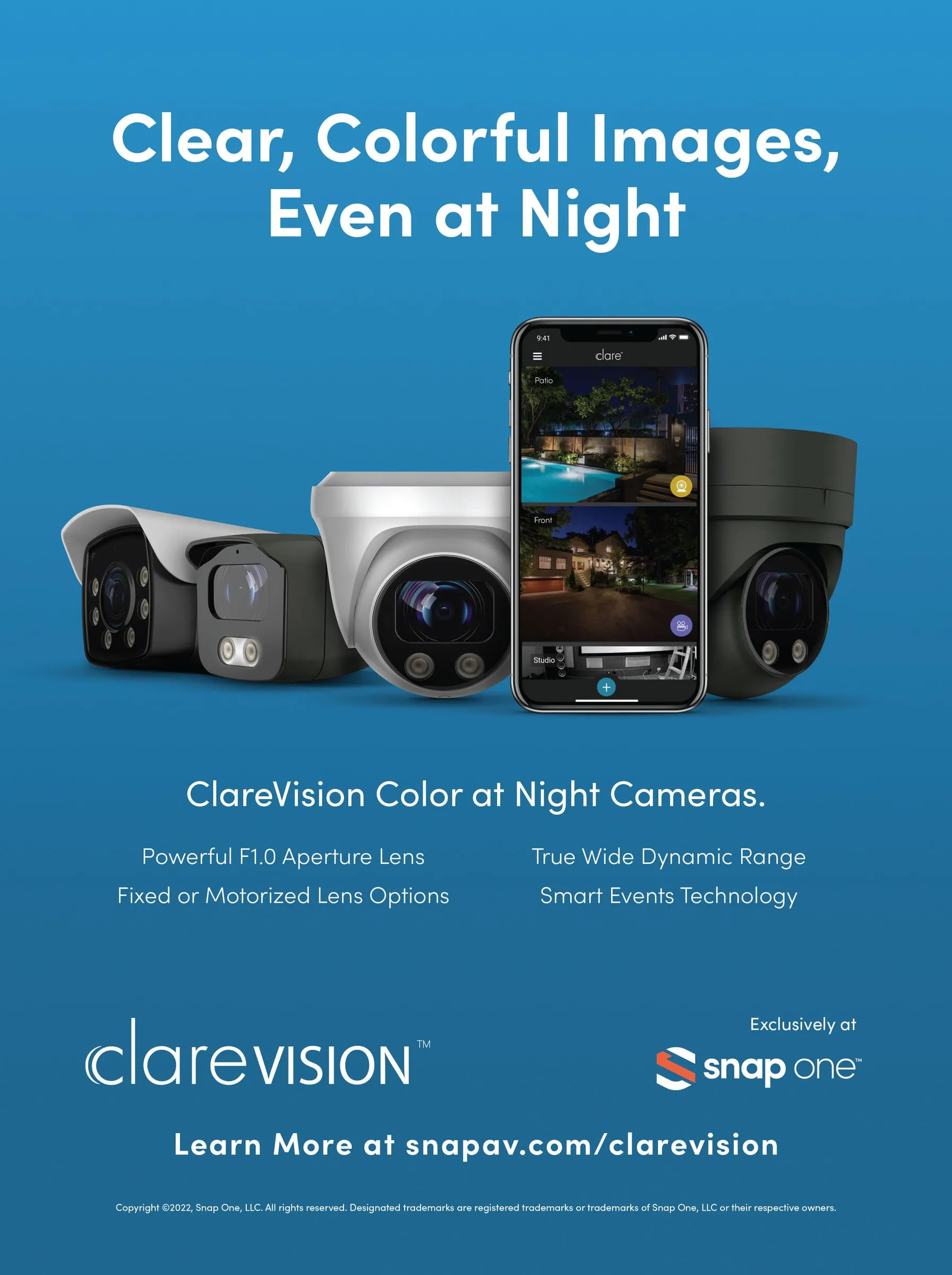 ClareVision full-page ad: "Clear, Colorful Images, Even at Night"