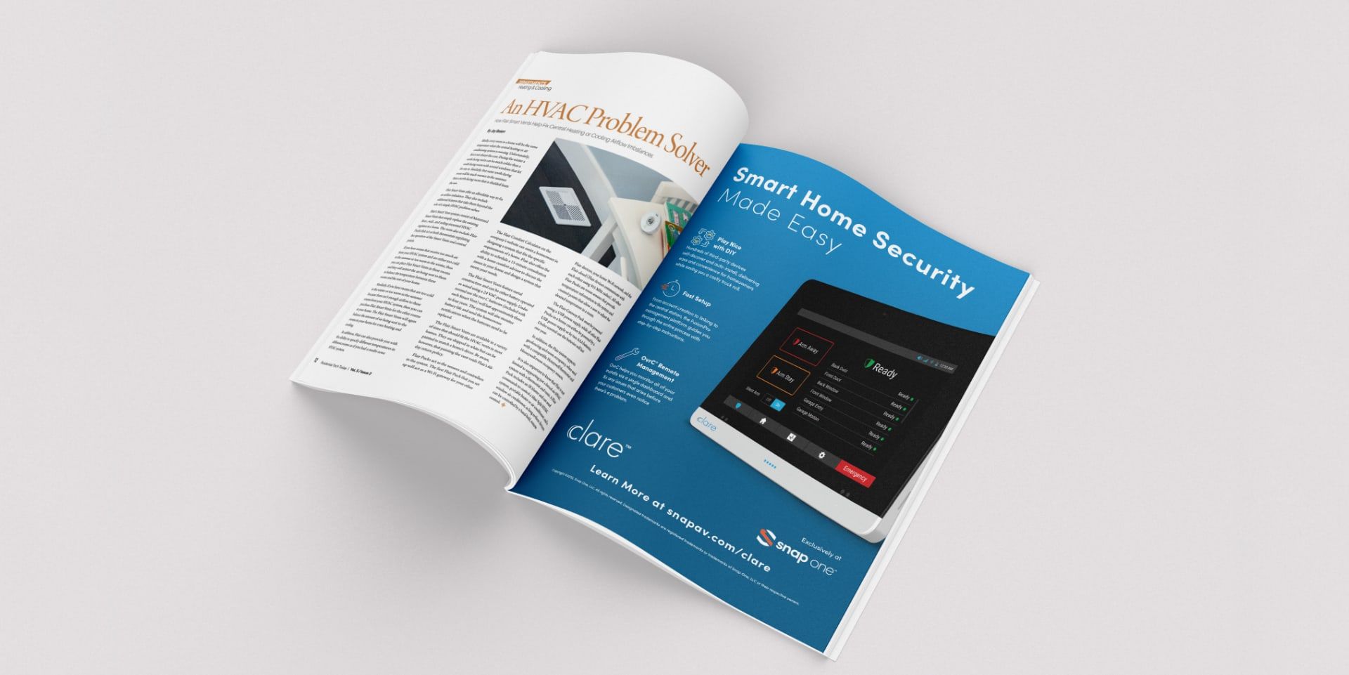 ClareOne ad shown in an open magazine mockup