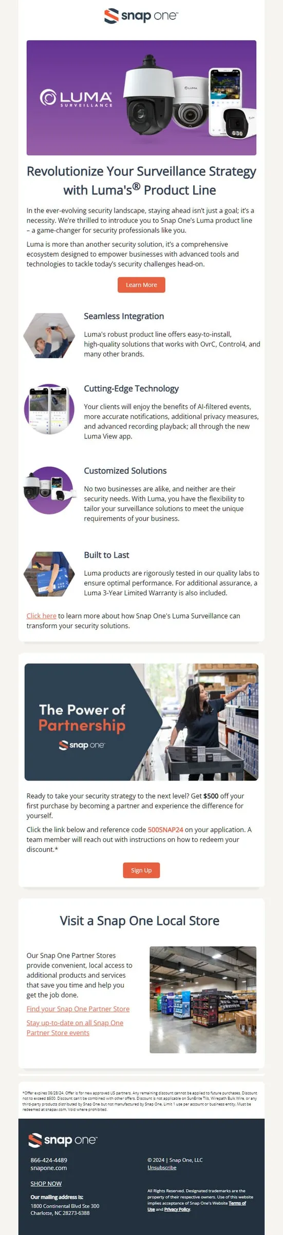 Snap One newsletter email with product stories