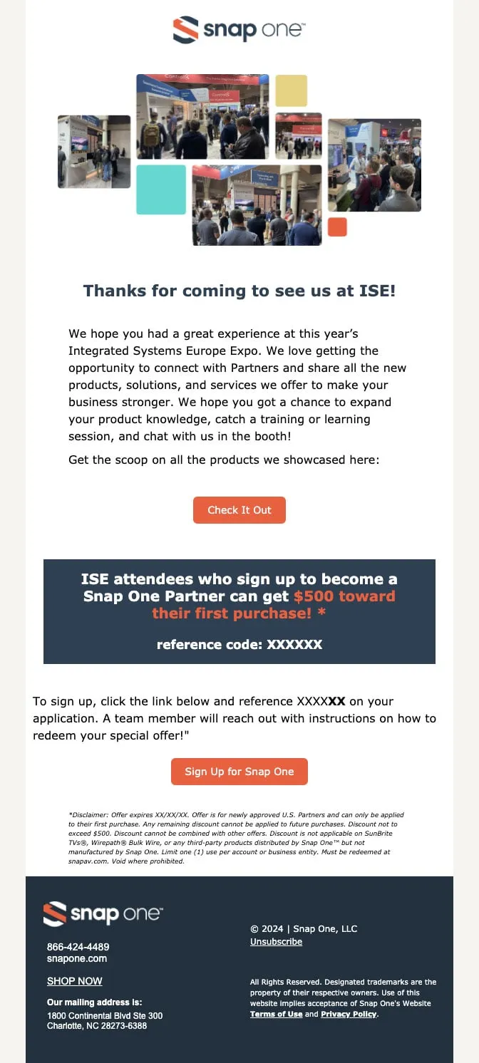 Thank-you email after a trade show with event photos