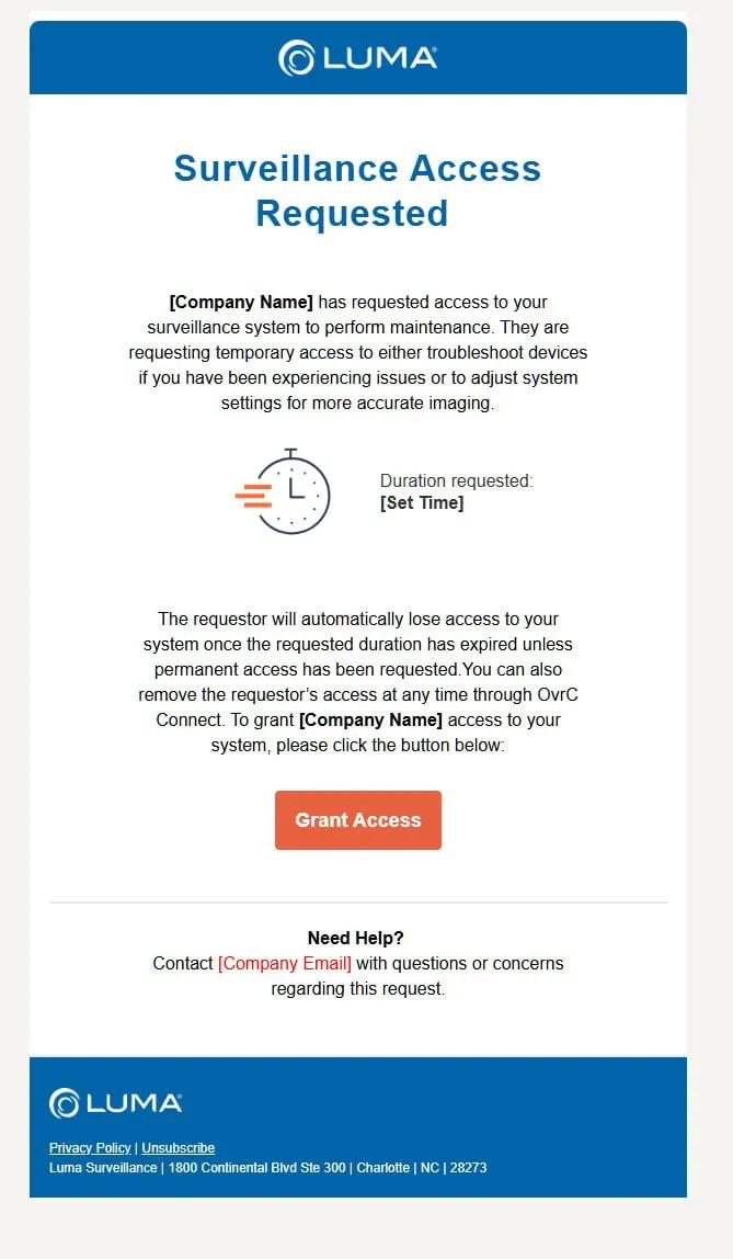 Luma transactional email: "Surveillance Access Requested"
