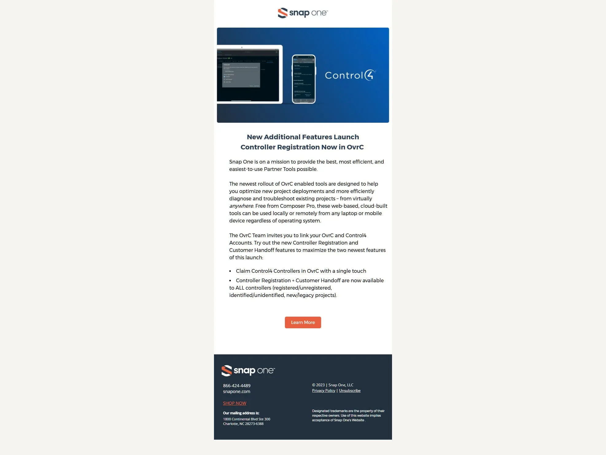Control4 email announcing new features (1 of 2)