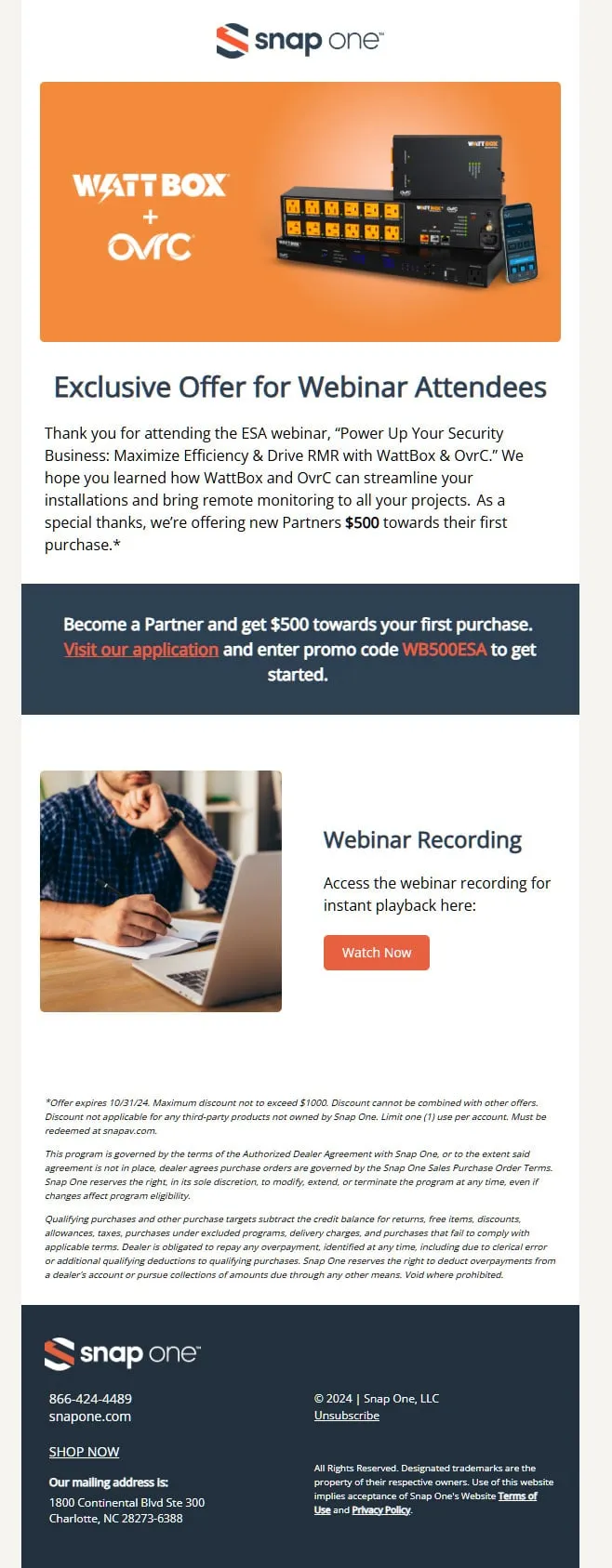 Exclusive webinar offer email with an orange header (1 of 2)