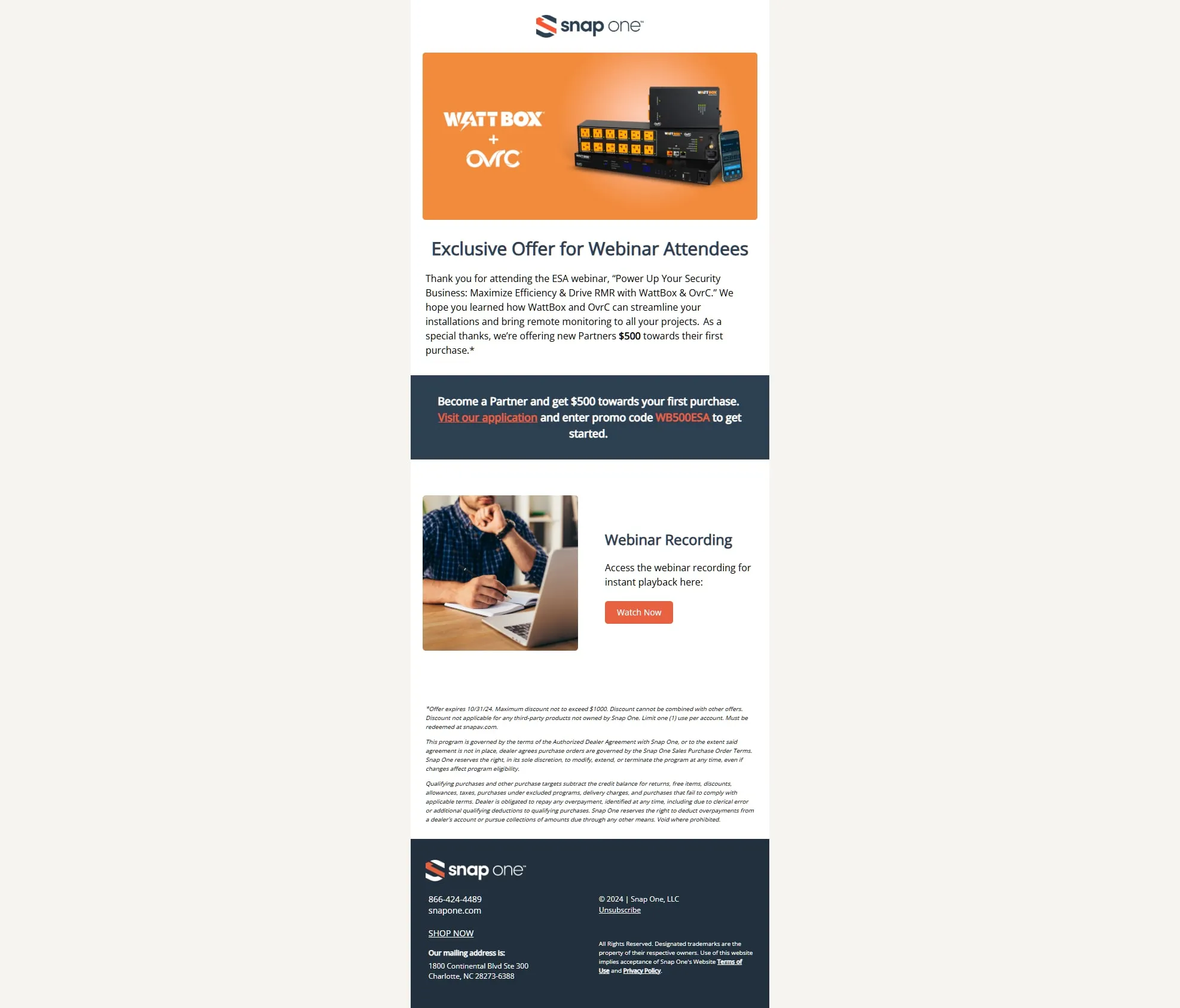 Exclusive webinar offer email with an orange header (2 of 2)
