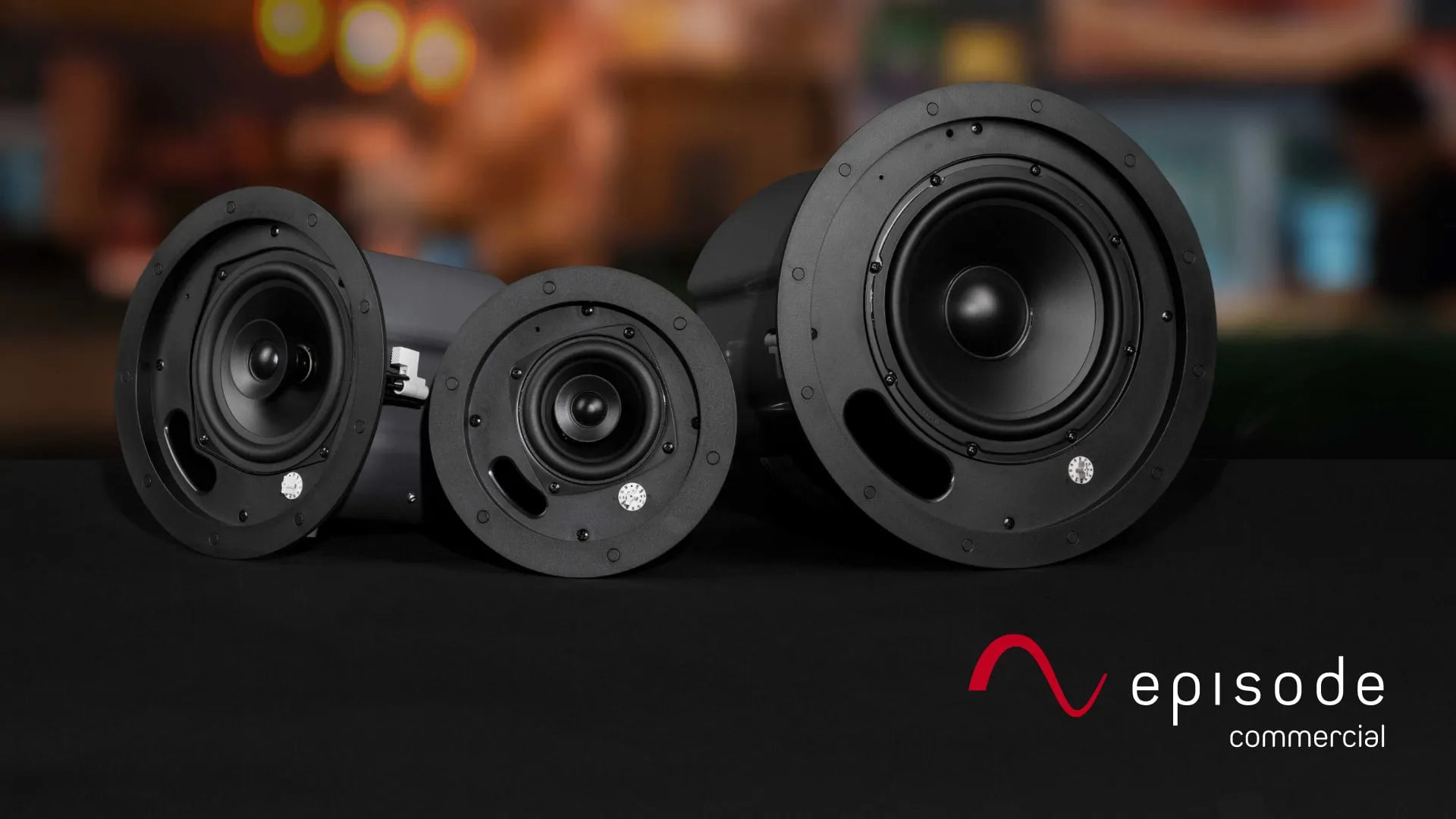 Wide banner of three Episode Commercial ceiling speakers