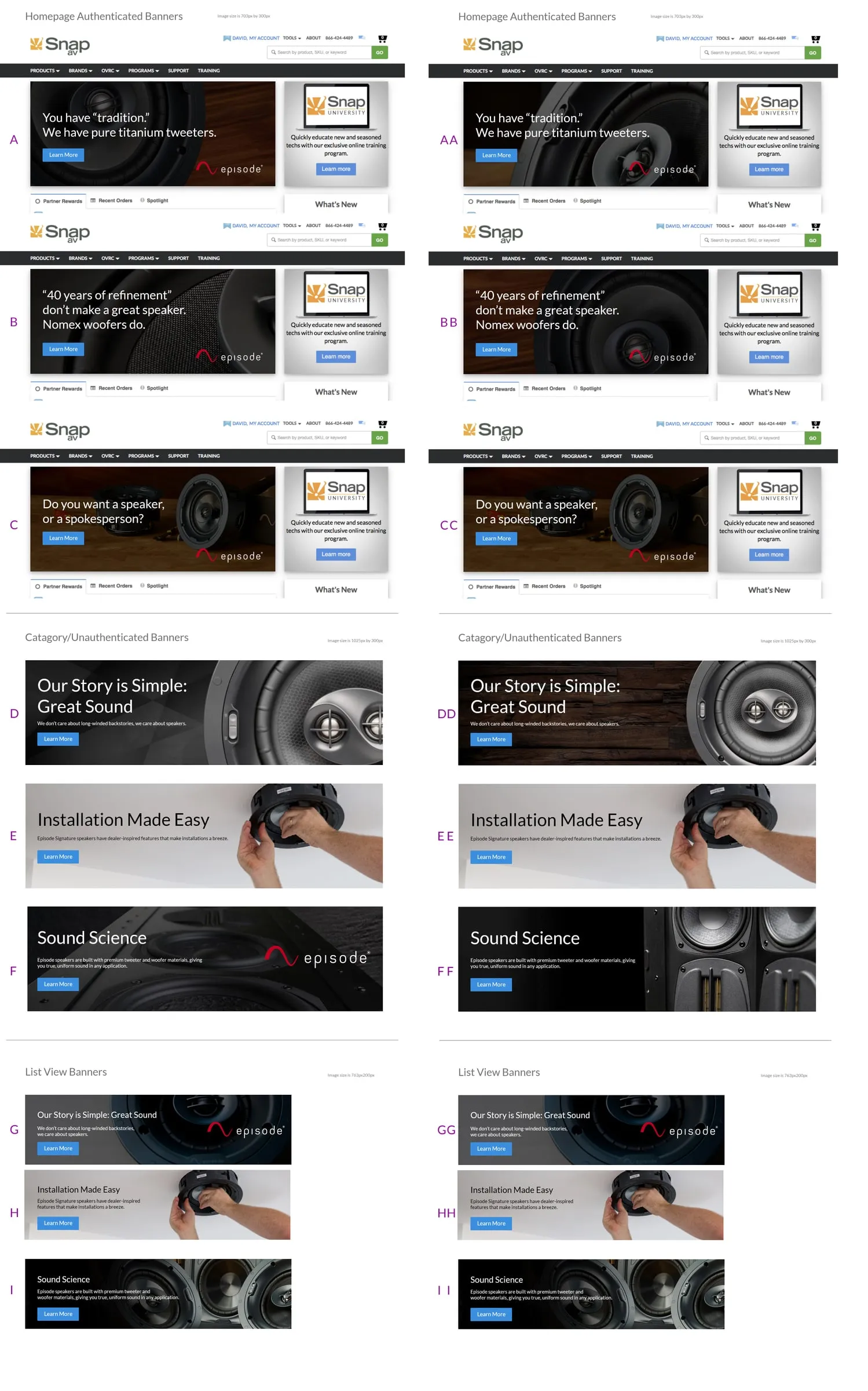 Grid of promotional banners for the Episode Signature Series launch