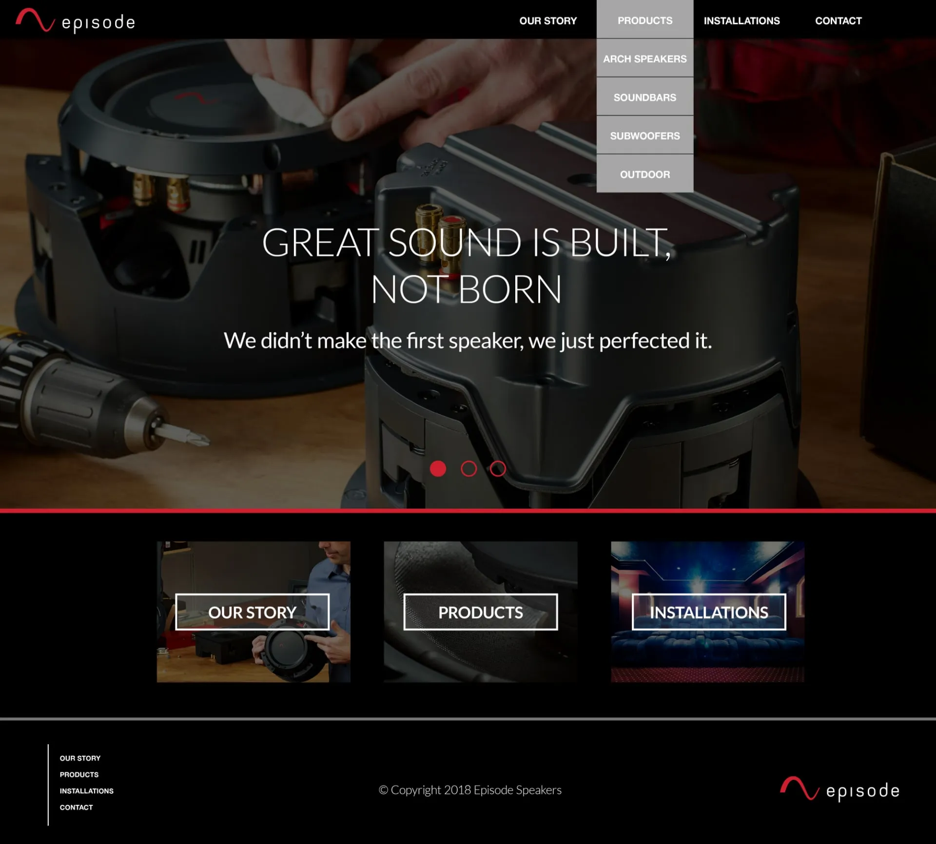 Microsite home page with the navigation menu open