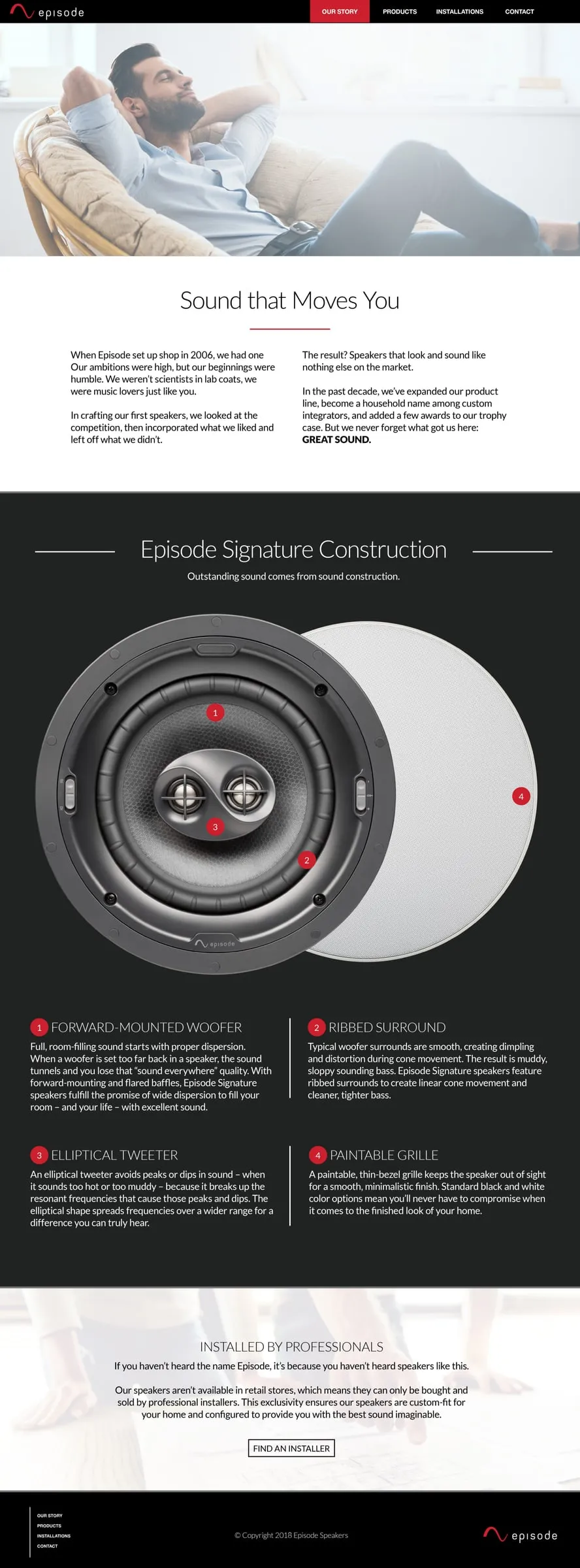 Microsite product page for an in-ceiling speaker