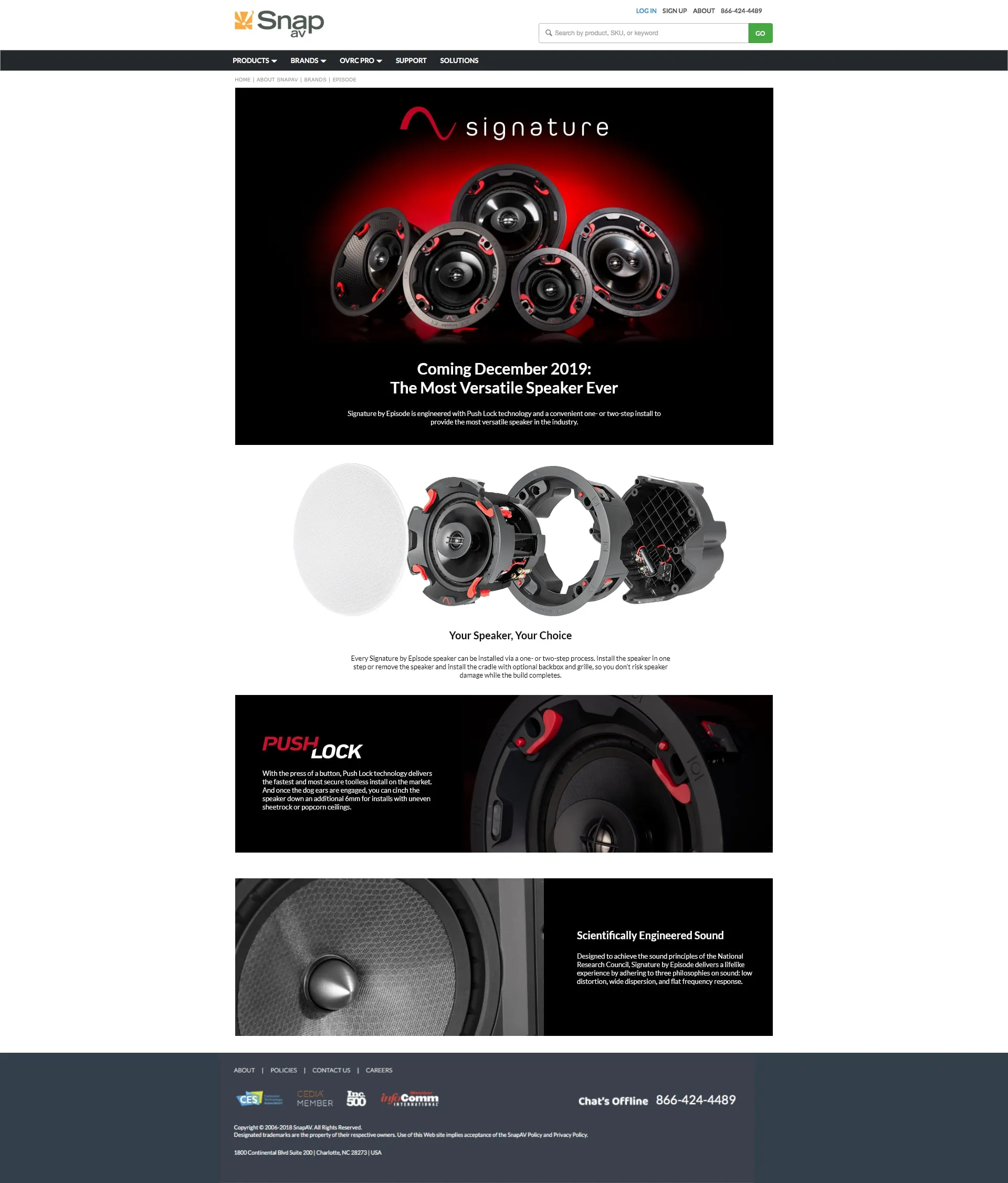 Episode Signature Series landing page on the SnapAV site