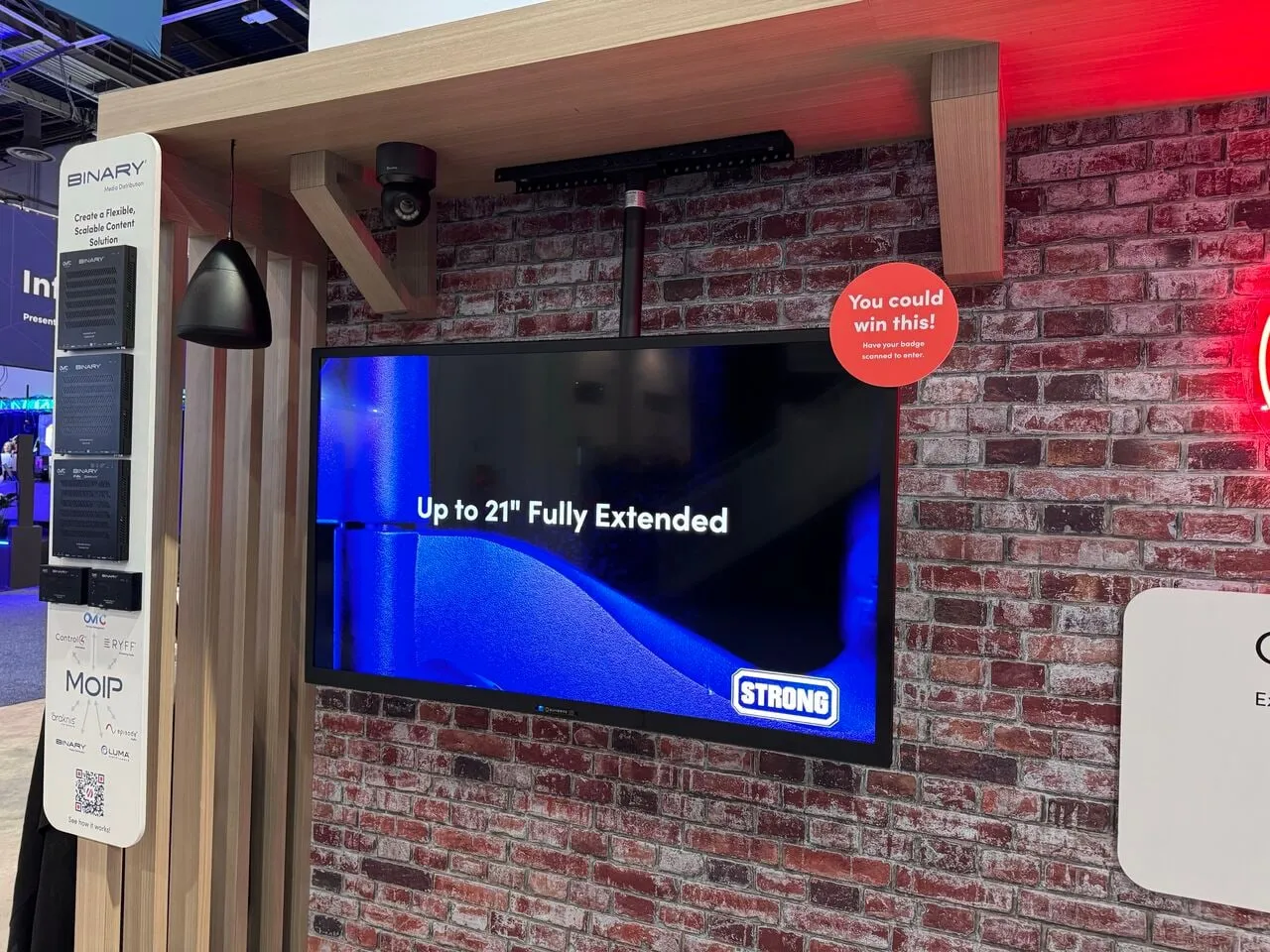 Strong TV mount on a brick wall: "Up to 21 inches fully extended"