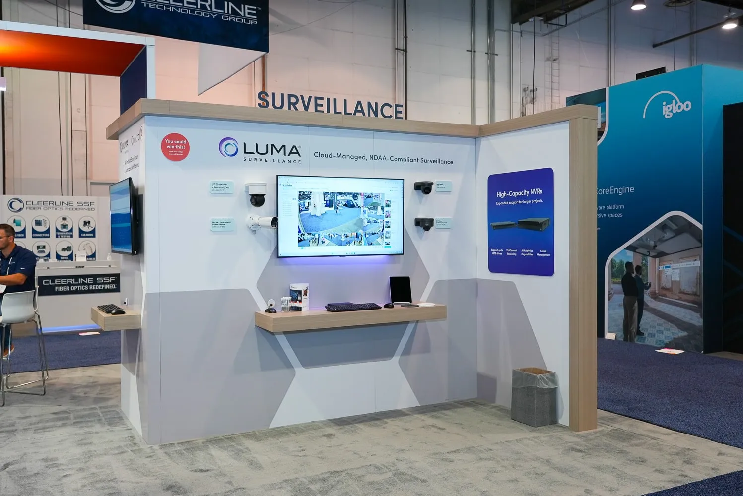Luma surveillance wall with a display and cameras