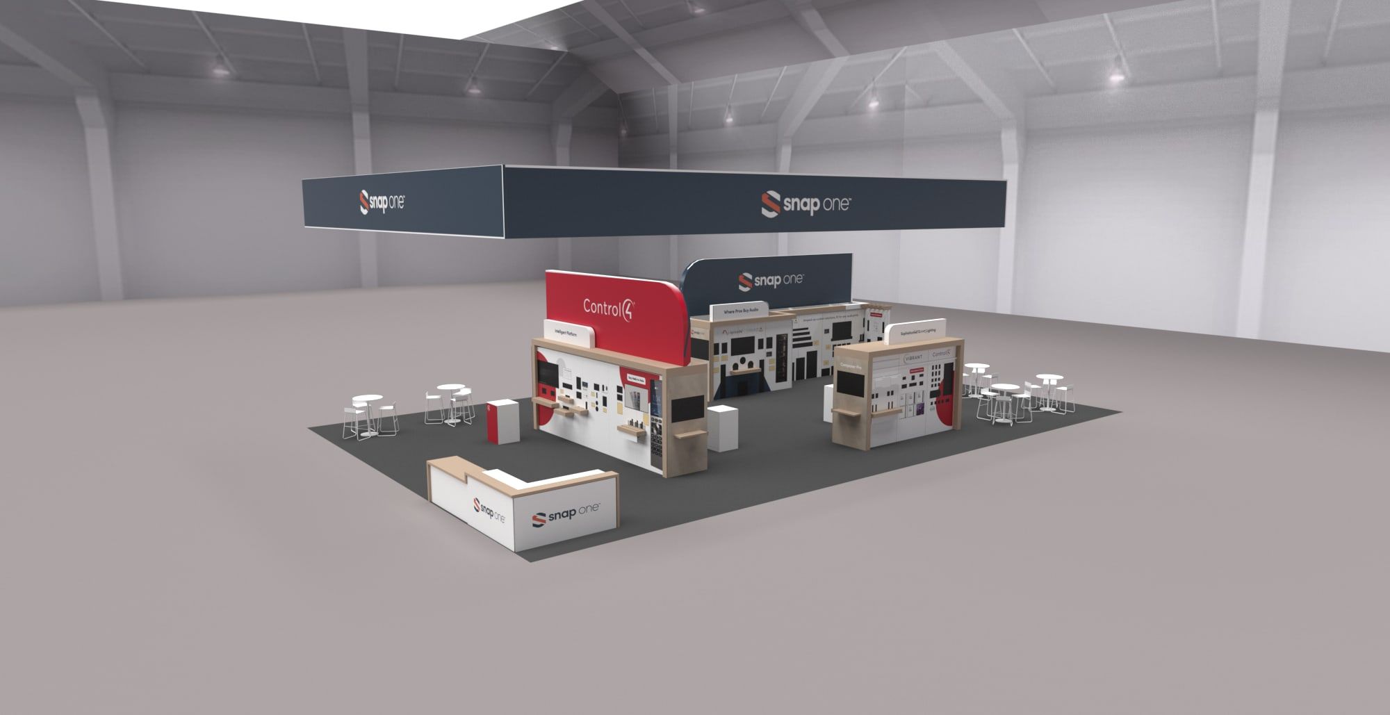 3D rendering of the ISE 2023 booth with the Control4 wall