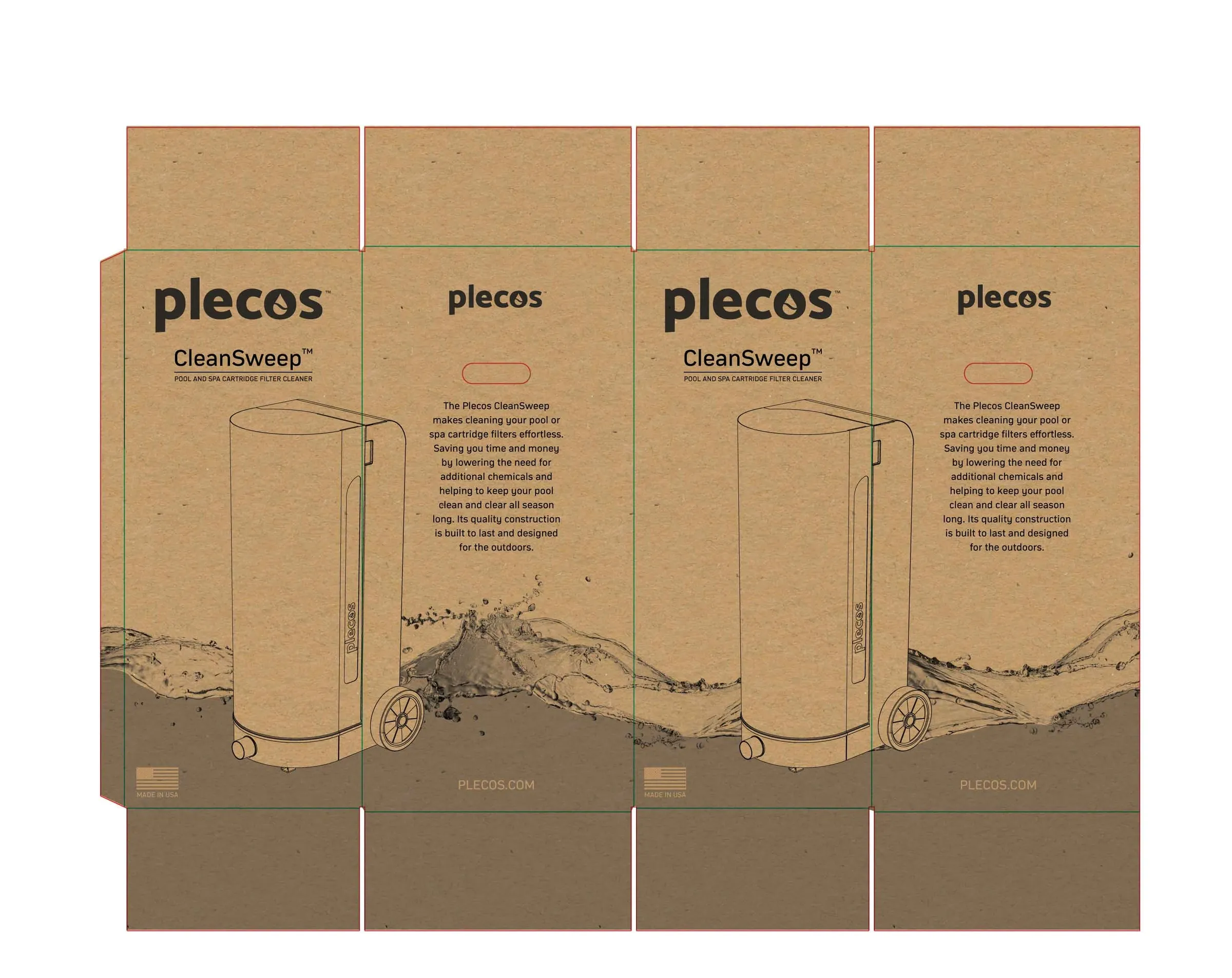 Kraft box dieline for Plecos packaging with line drawings
