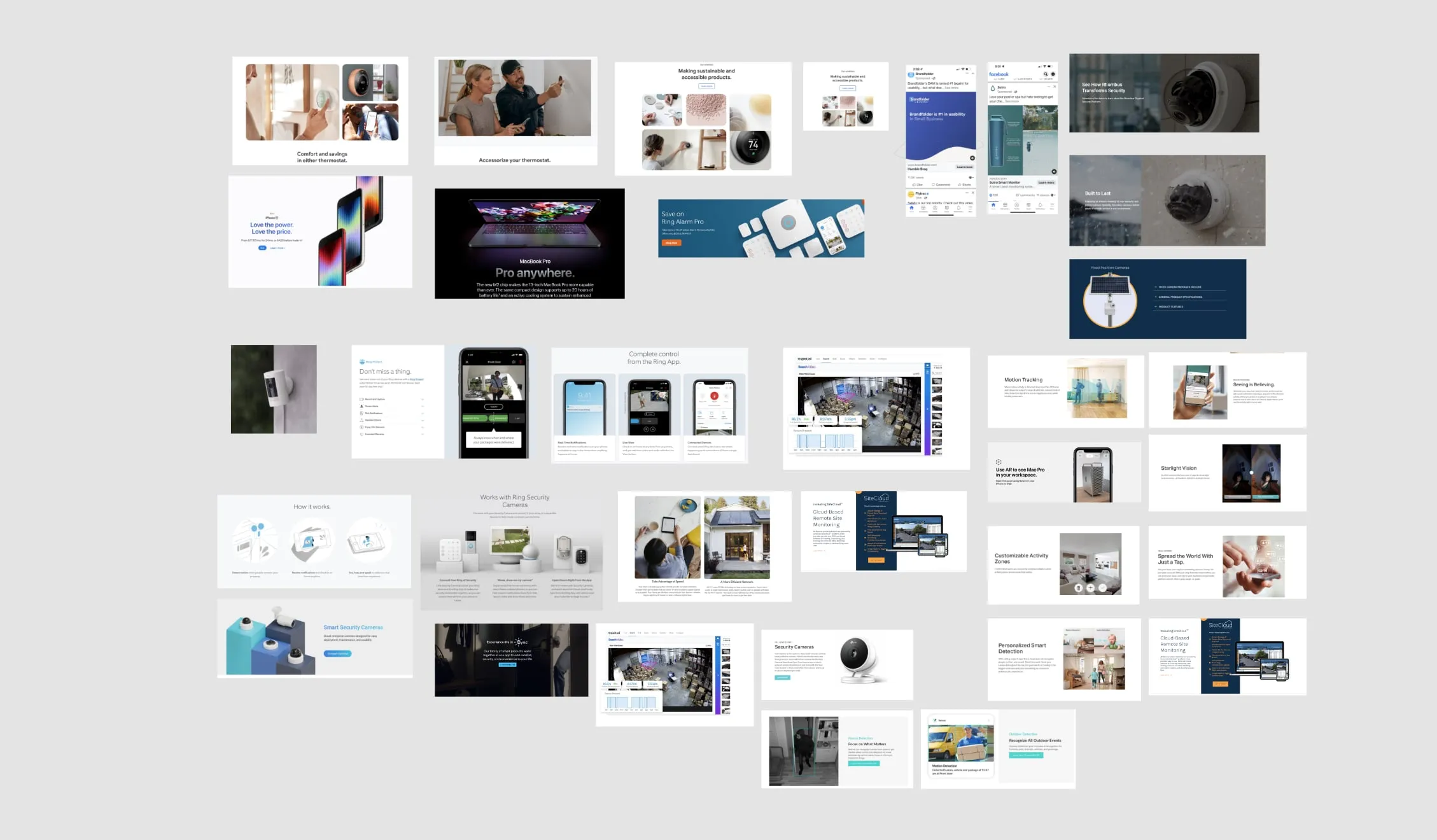 Competitive research board of surveillance brand websites