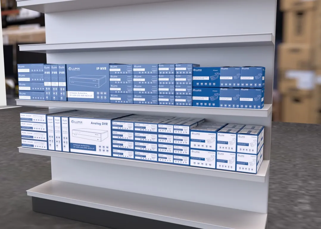 Augmented reality test: the blue boxes placed on a virtual store shelf