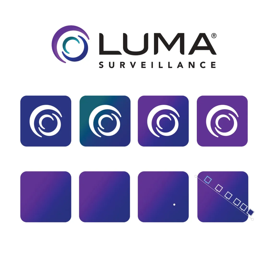 Luma View icon color explorations in purple and blue gradients