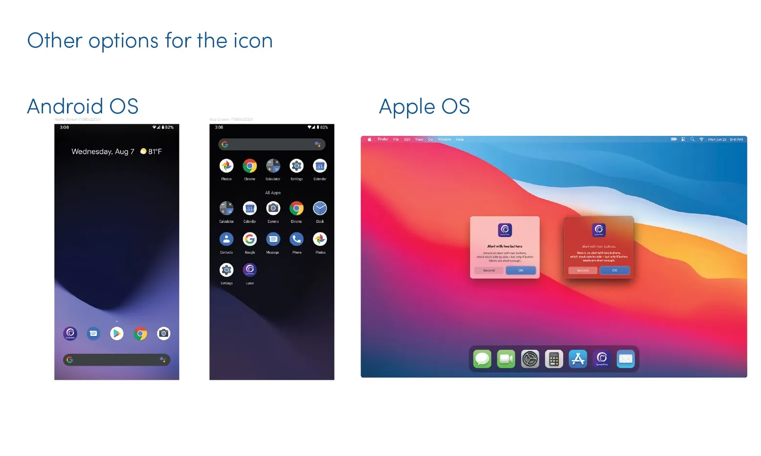 Luma View icon tested on Android and macOS screens