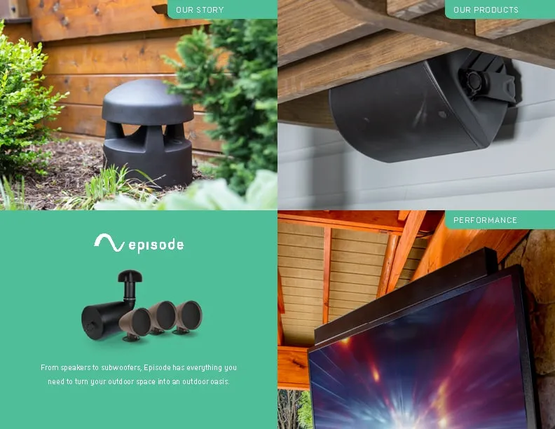 Brochure spread on Episode outdoor speakers