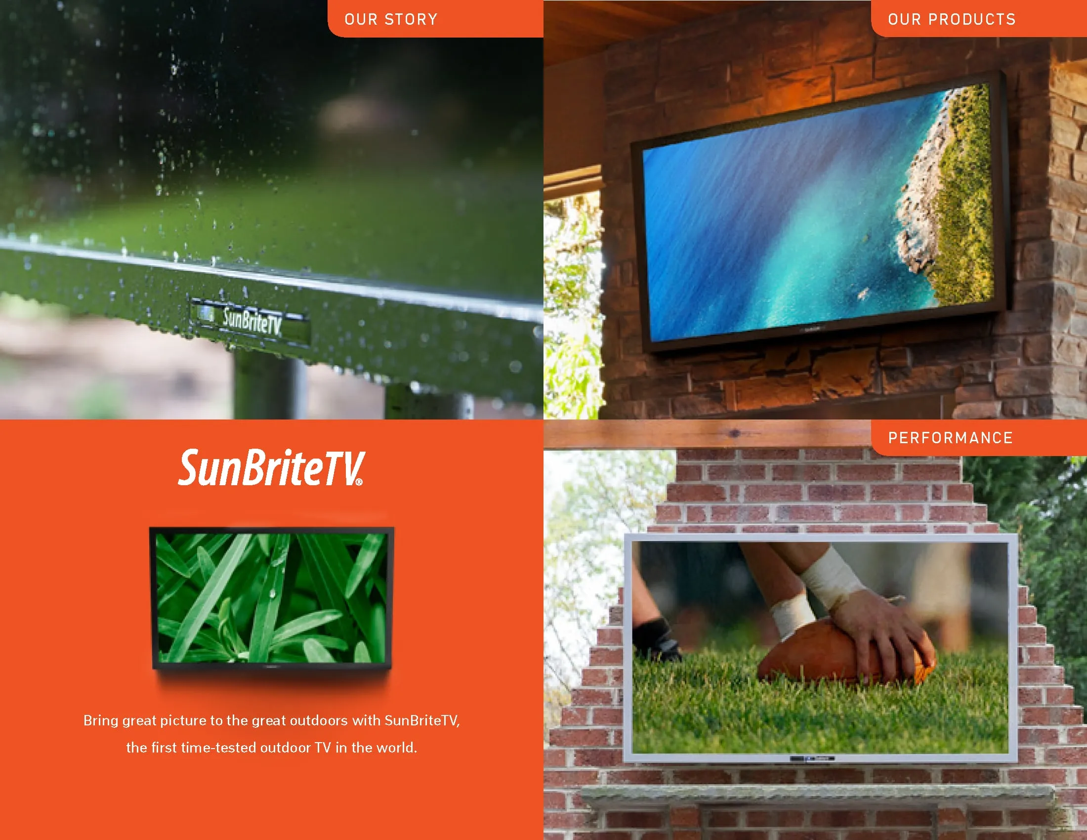 Brochure spread on SunBrite outdoor TVs