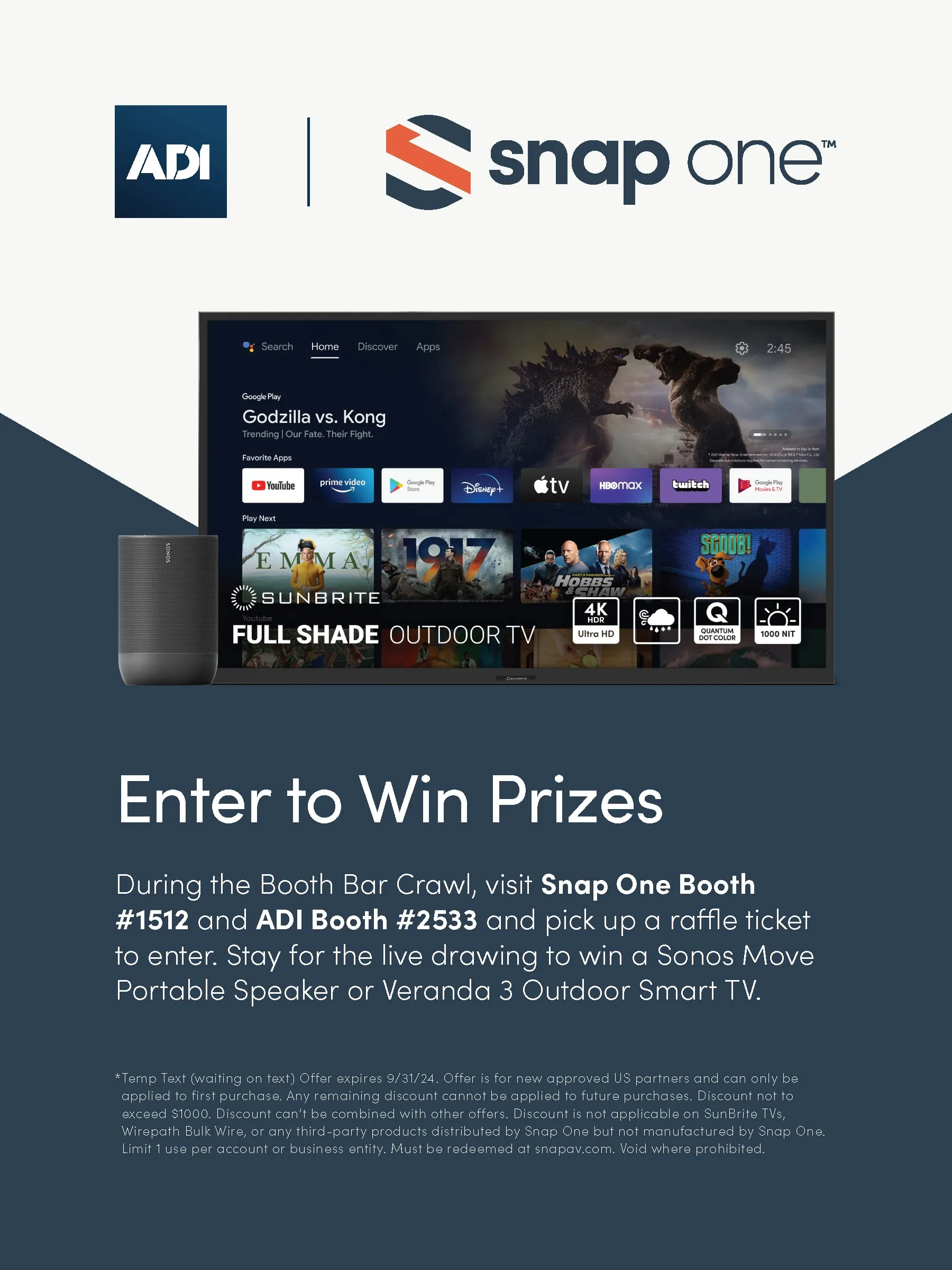 ADI and Snap One "Enter to Win Prizes" flyer