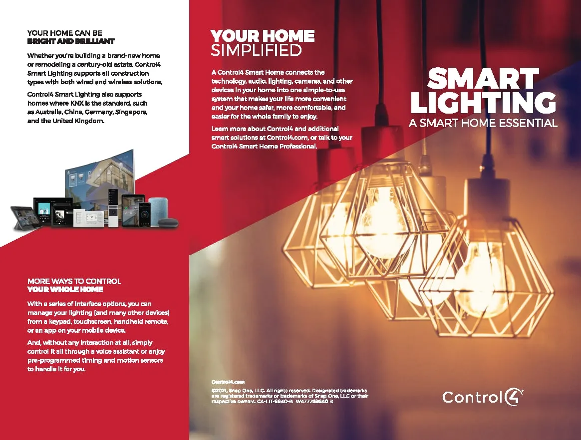 Control4 smart lighting brochure: "Your Home Simplified," with pendant lights
