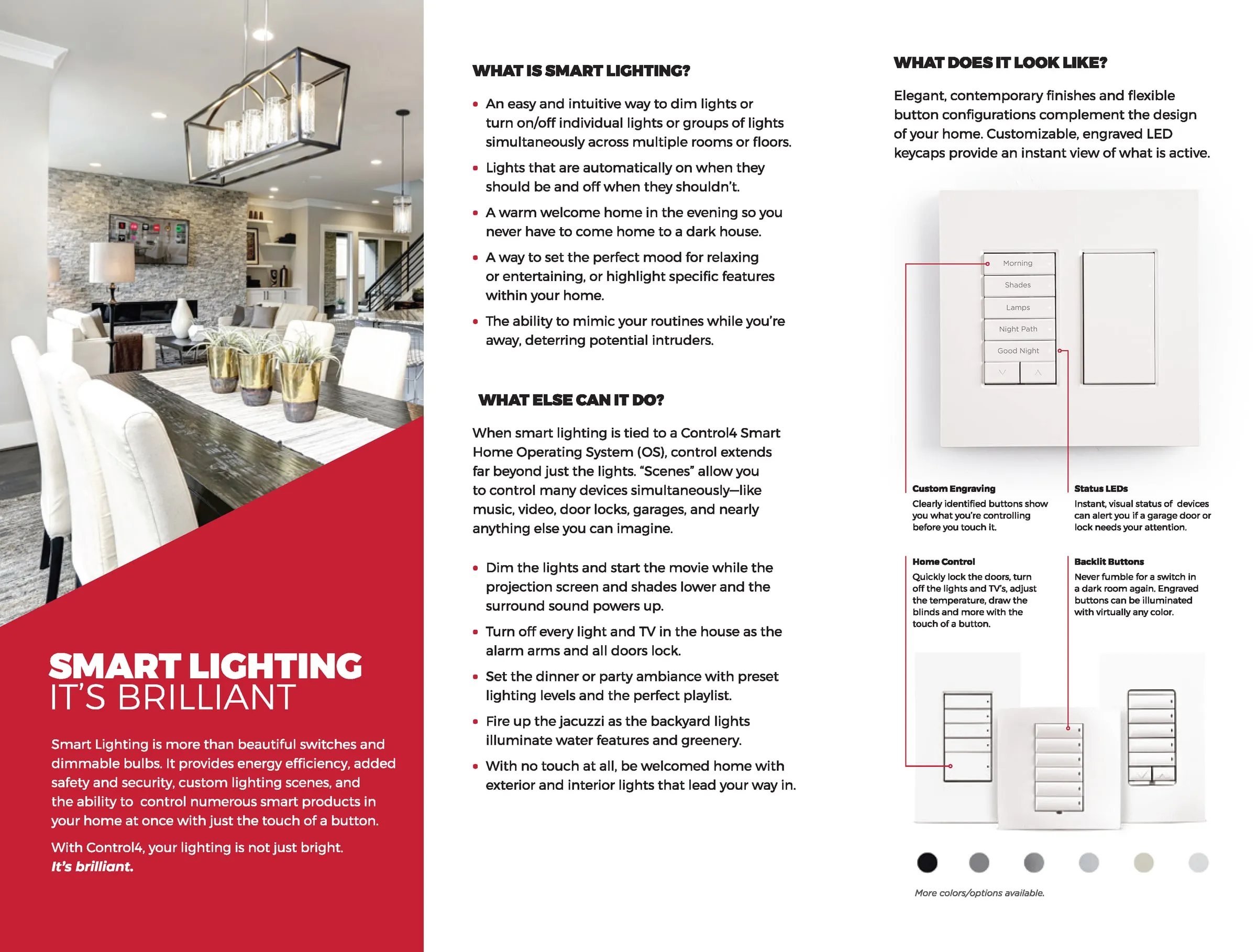 Control4 smart lighting brochure inside spread: "It's Brilliant"