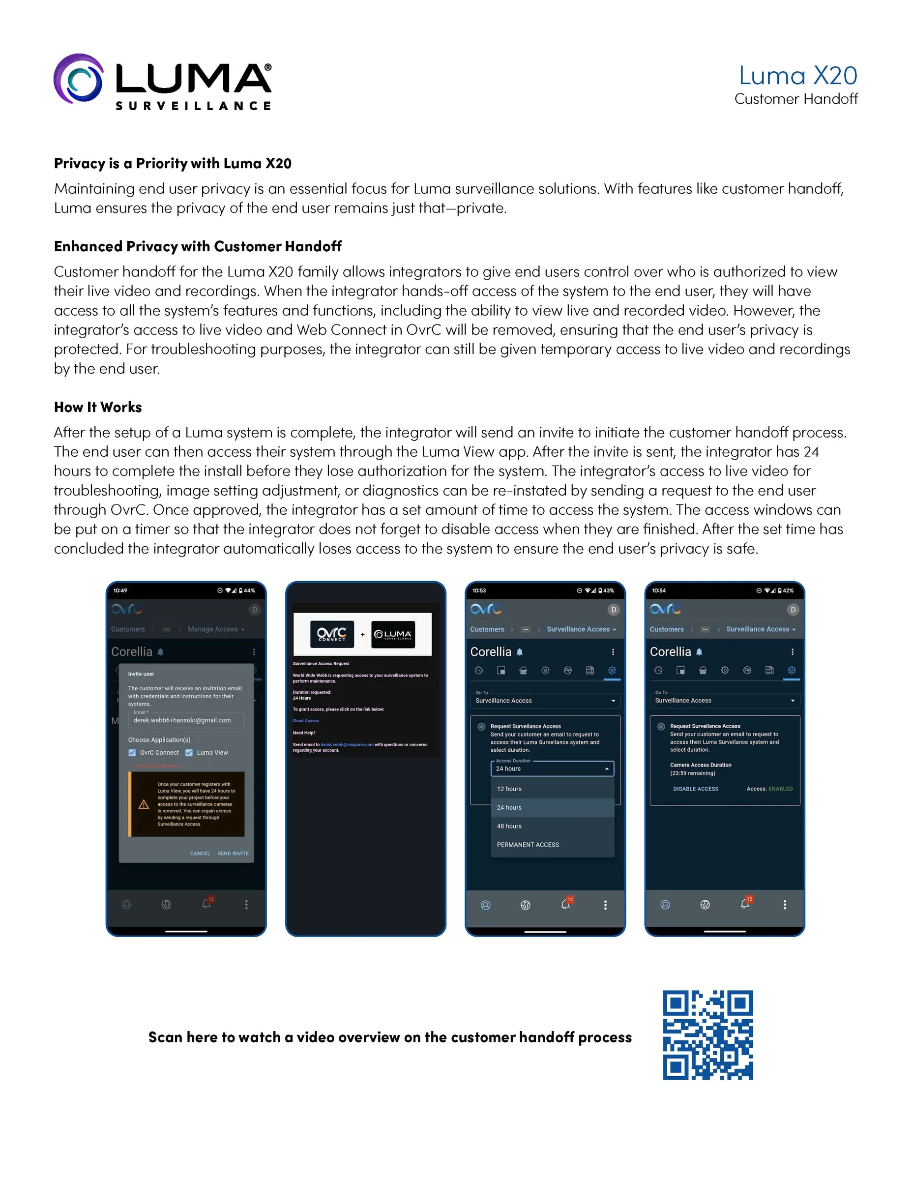 Luma Insights flyer, back page with app screens
