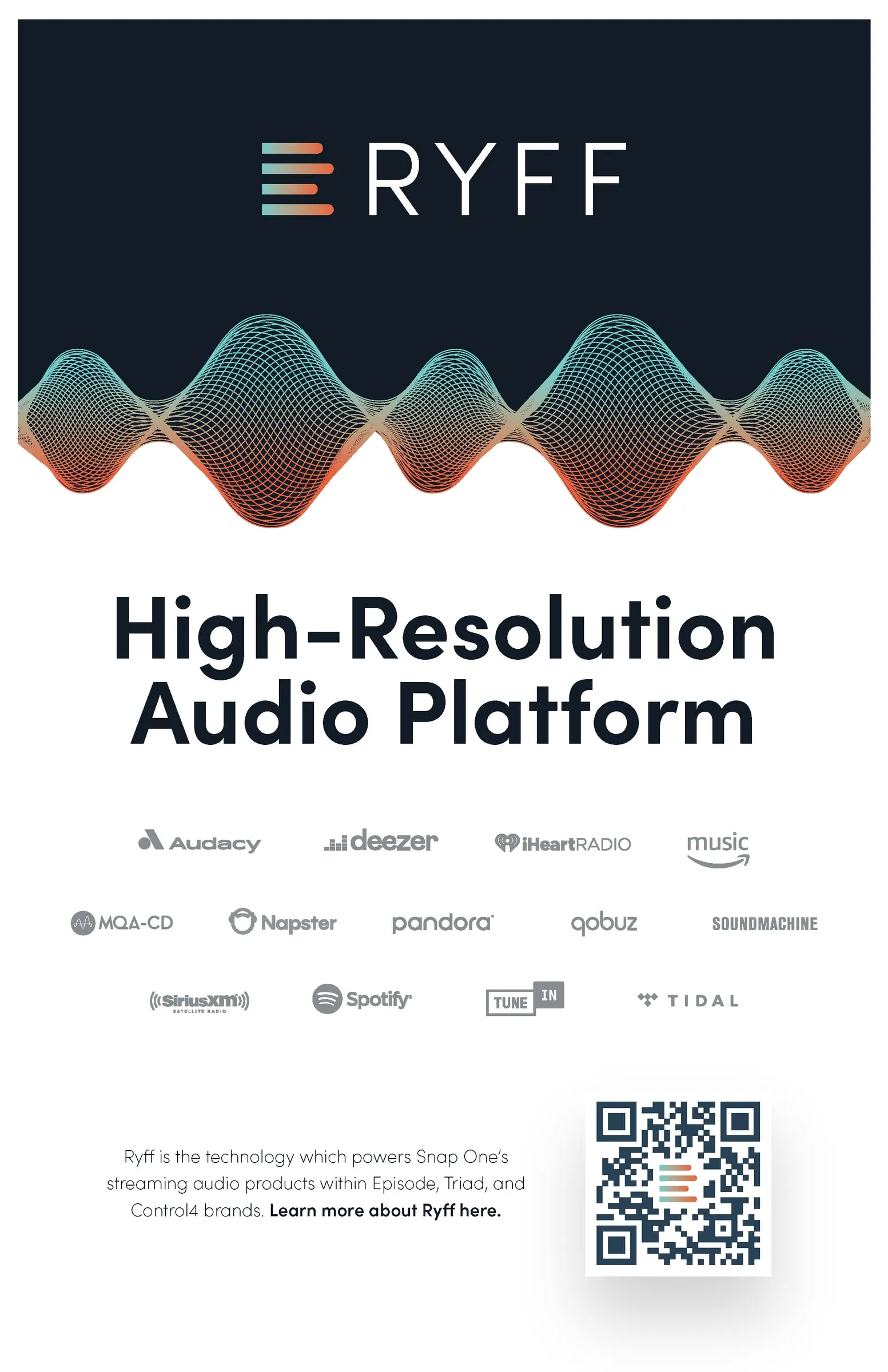 RYFF "High-Resolution Audio Platform" flyer with a sound wave graphic