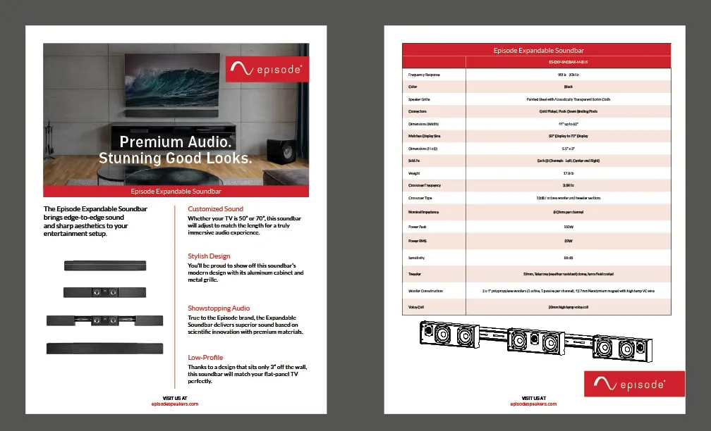 Autonomic streaming soundbar cut sheet with specifications page