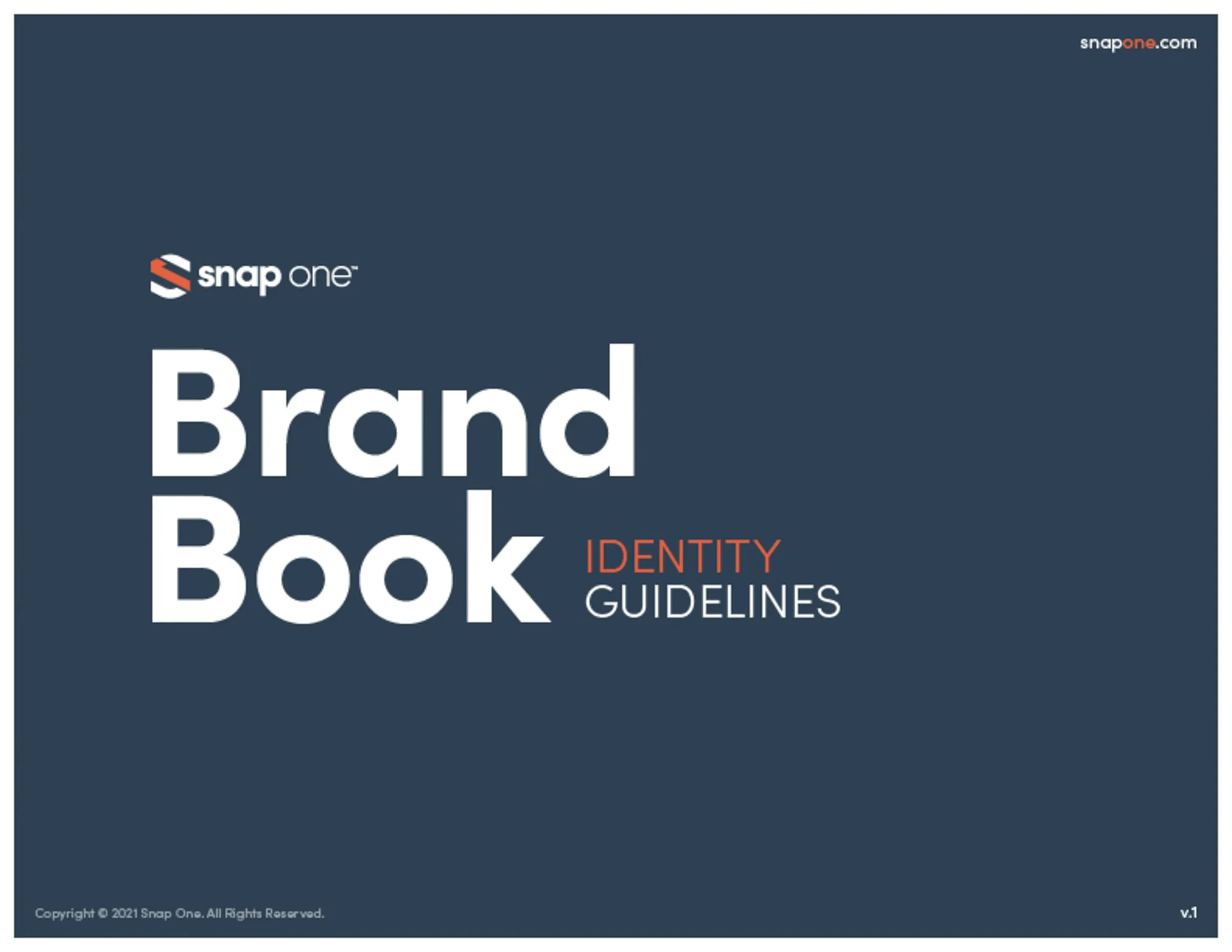 Snap One brand book cover: "Brand Book — Identity Guidelines"
