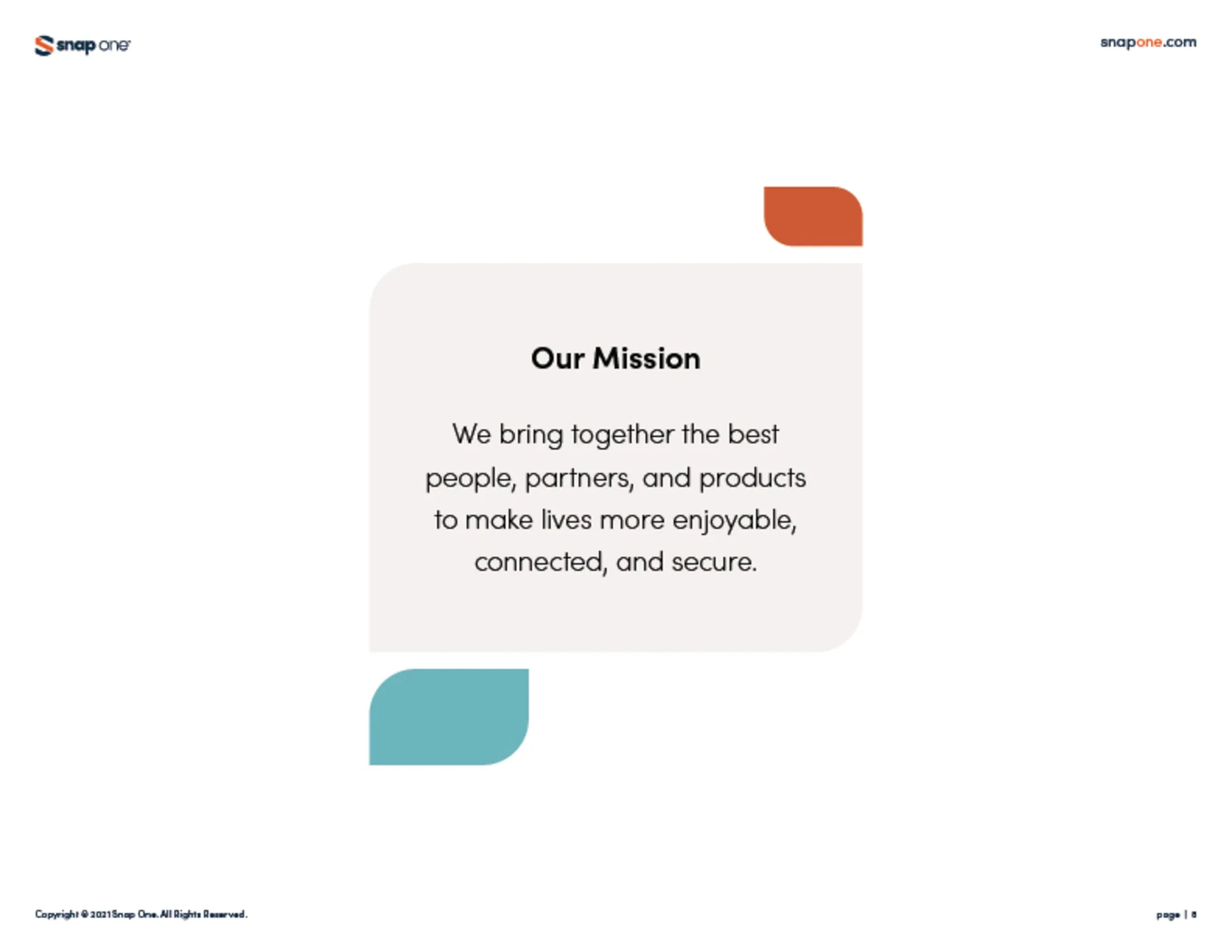 Brand book page stating the Snap One mission