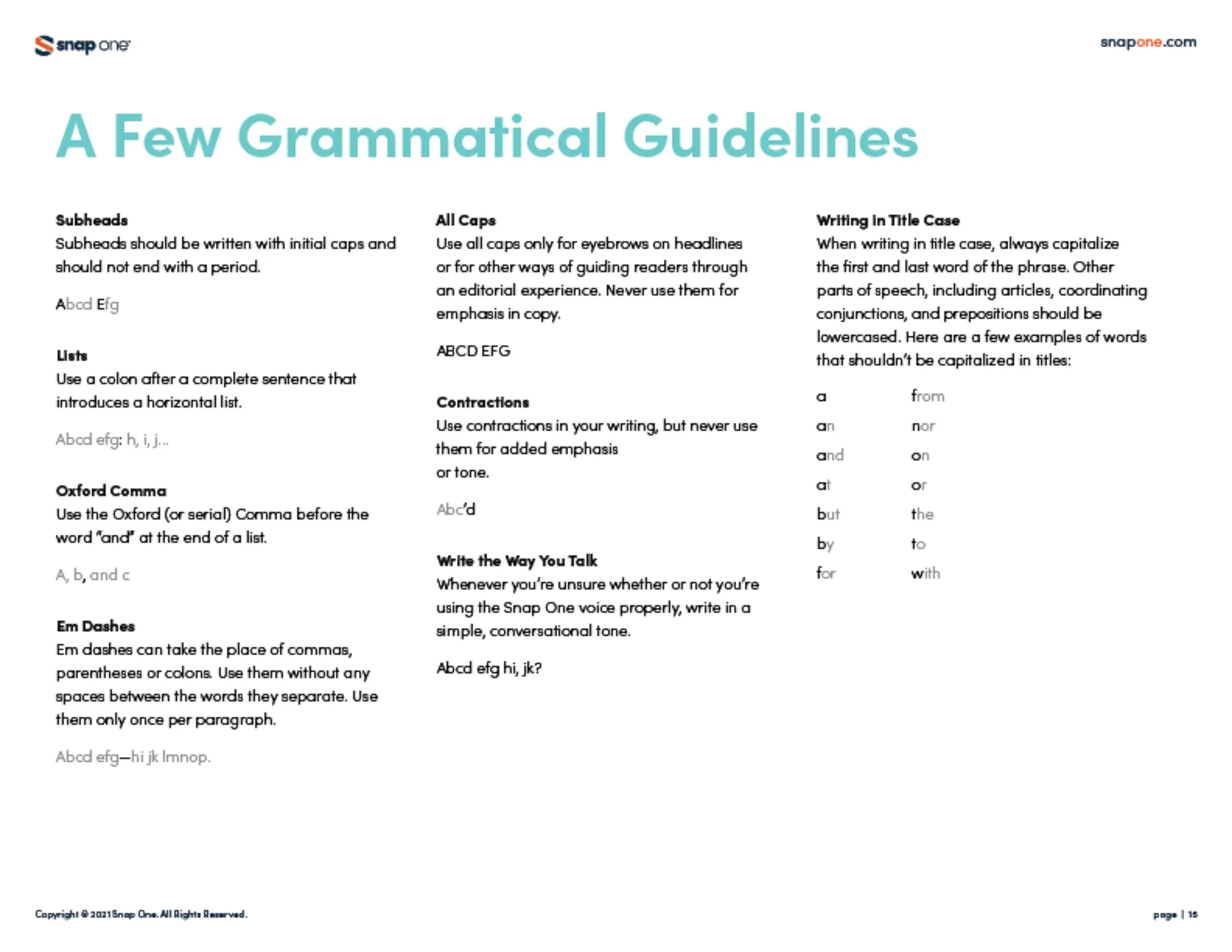 Brand book page: a few grammatical guidelines