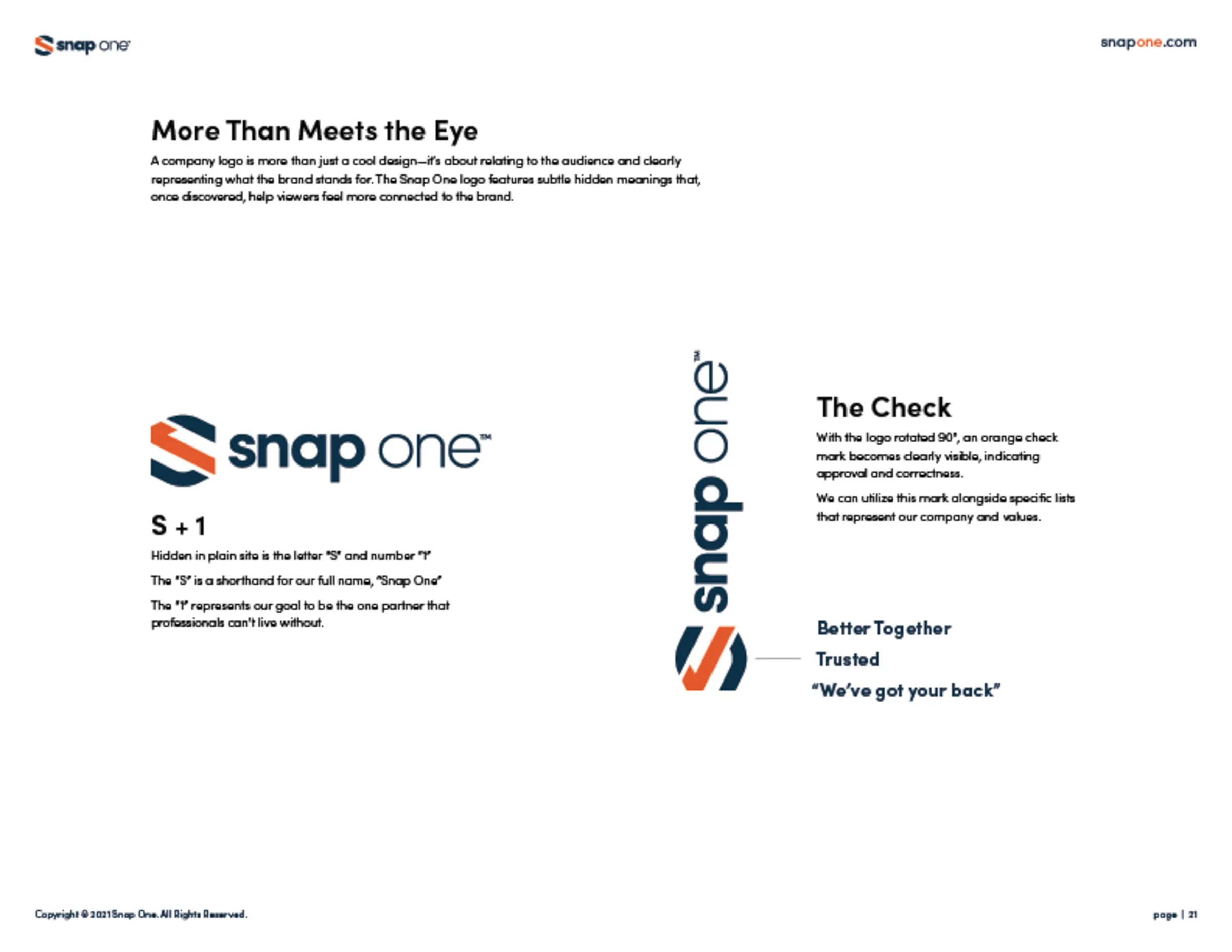 Brand book page "More Than Meets the Eye" explaining the meaning behind the logo mark