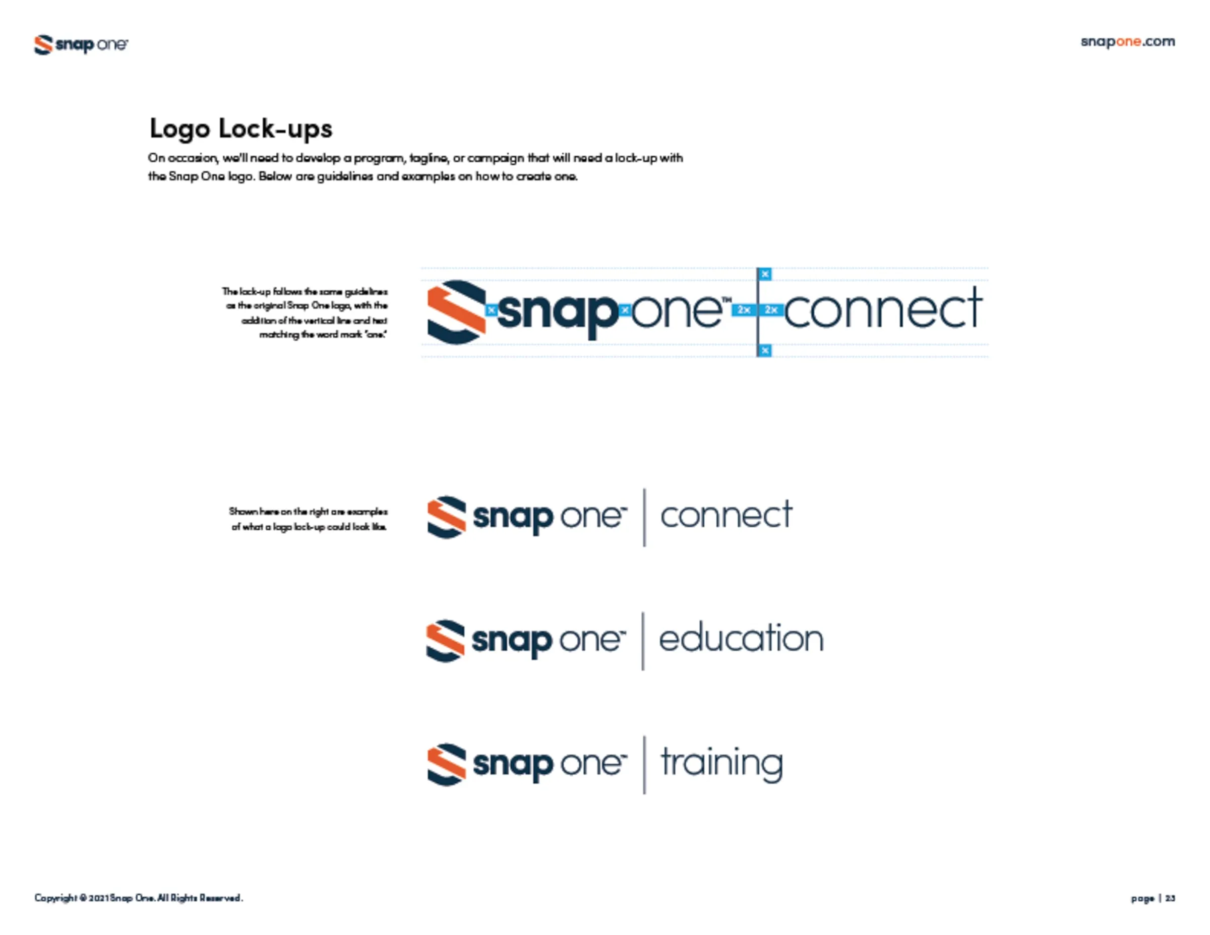 Brand book page showing logo lock-ups with Connect, Education, and Training