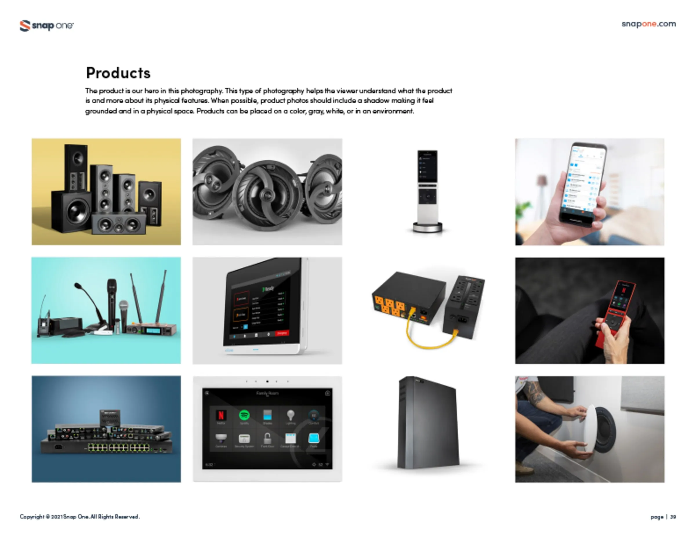 Brand book page of product photography examples
