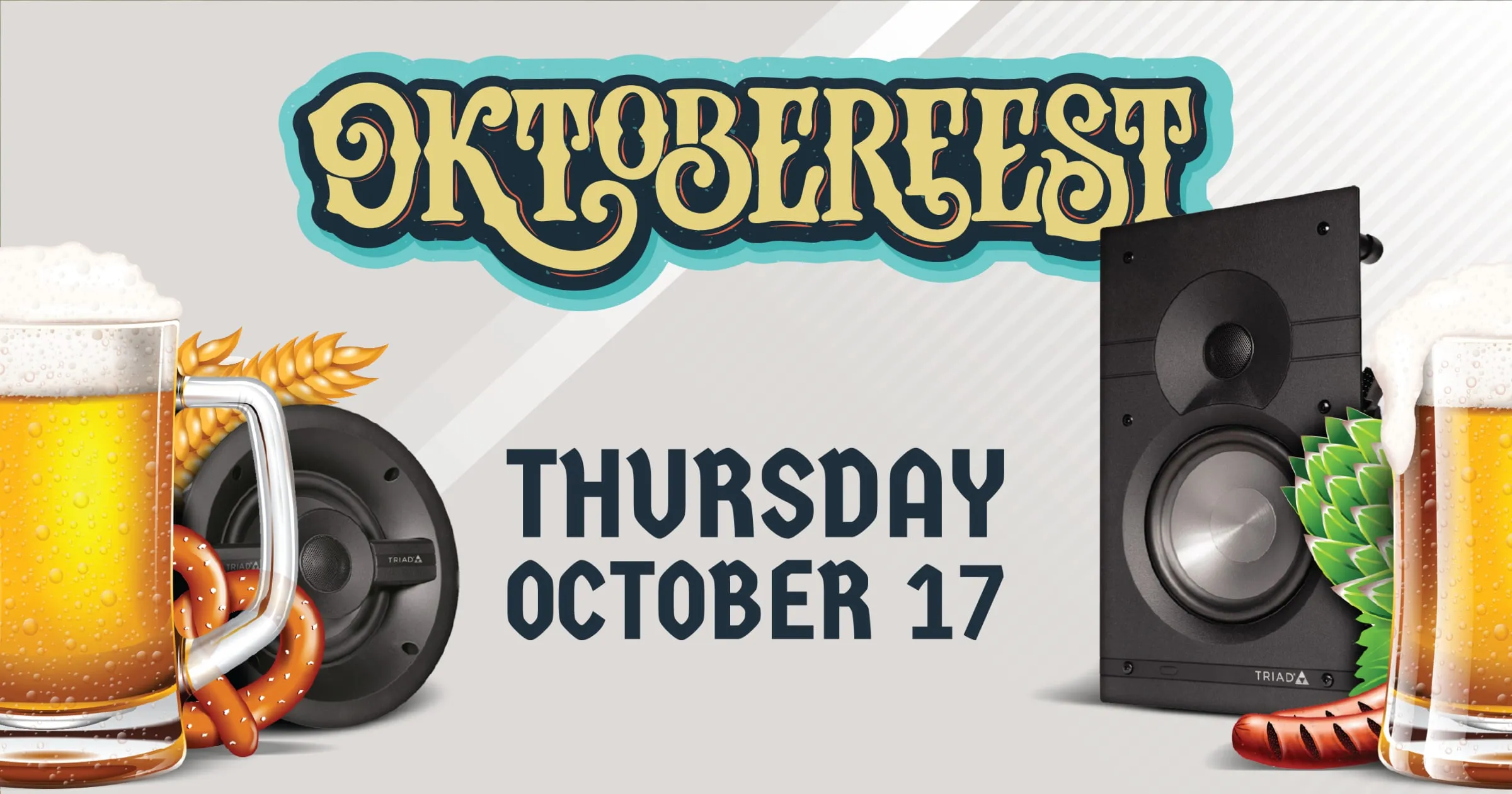 Oktoberfest event social post with speakers and beer steins: "Thursday October 17" (2 of 2)