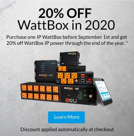 WattBox banner: "20% off WattBox in 2020"